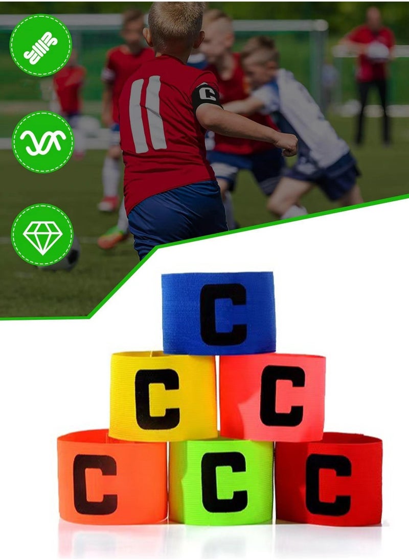PYC 6 Pieces Elastic Soccer Captain Armband Adjustable Football Basketball Player Bands for Adult Youth  - Image 1