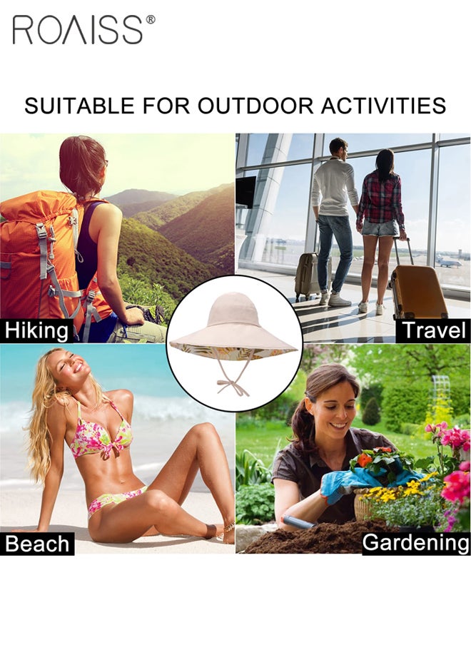 roaiss - Reversible Portable Wide Brim Bucket Hat with Ponytail Hole Breathable Drawstring Adjustable Sun Protection Soft Leaf Print Hat Women Camping Hiking Fishing Beach Hat - Image 1