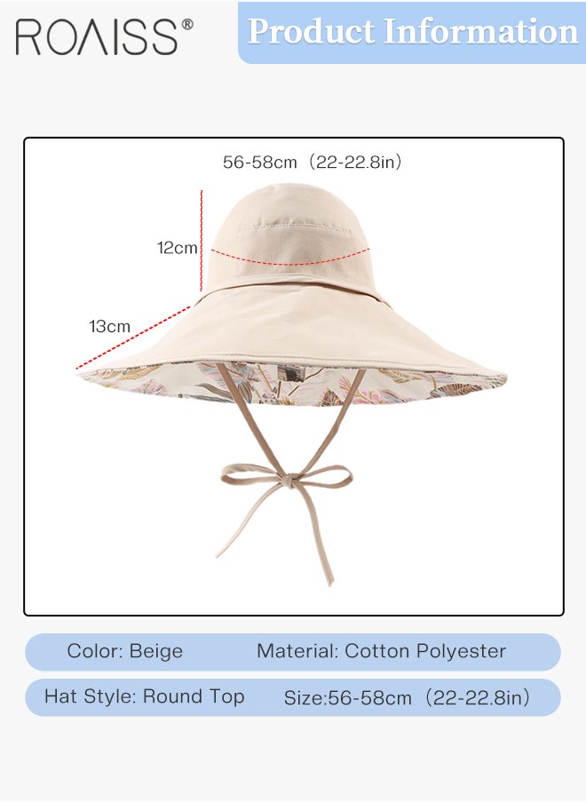 roaiss - Reversible Portable Wide Brim Bucket Hat with Ponytail Hole Breathable Drawstring Adjustable Sun Protection Soft Leaf Print Hat Women Camping Hiking Fishing Beach Hat - Image 1