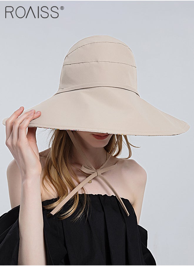 roaiss - Reversible Portable Wide Brim Bucket Hat with Ponytail Hole Breathable Drawstring Adjustable Sun Protection Soft Leaf Print Hat Women Camping Hiking Fishing Beach Hat - Image 1