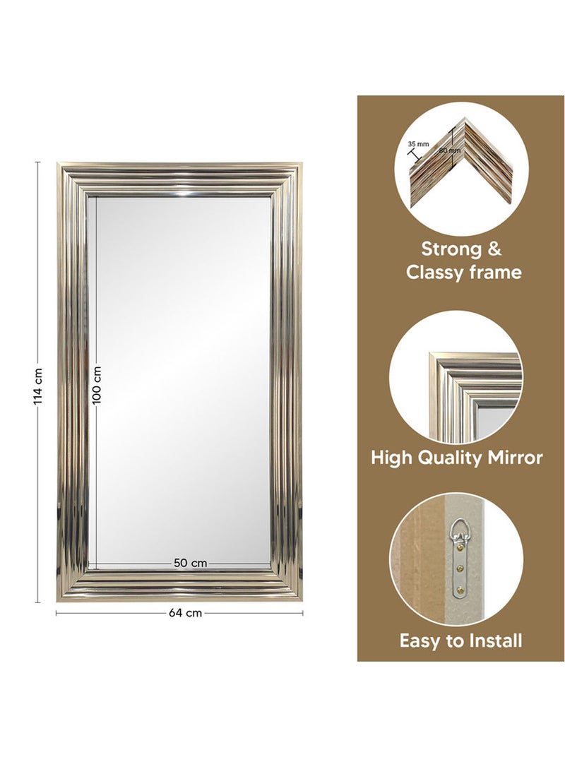 Decorhills Full-Length Dressing Mirror 50x100CM – Large Rectangle Wall-Mounted or Free-Standing, Thick PVC Frame, HD Glass, Anti-Distortion Reflection, Elegant Arch Design for Bedroom, Living Room - Silver  - Image 3