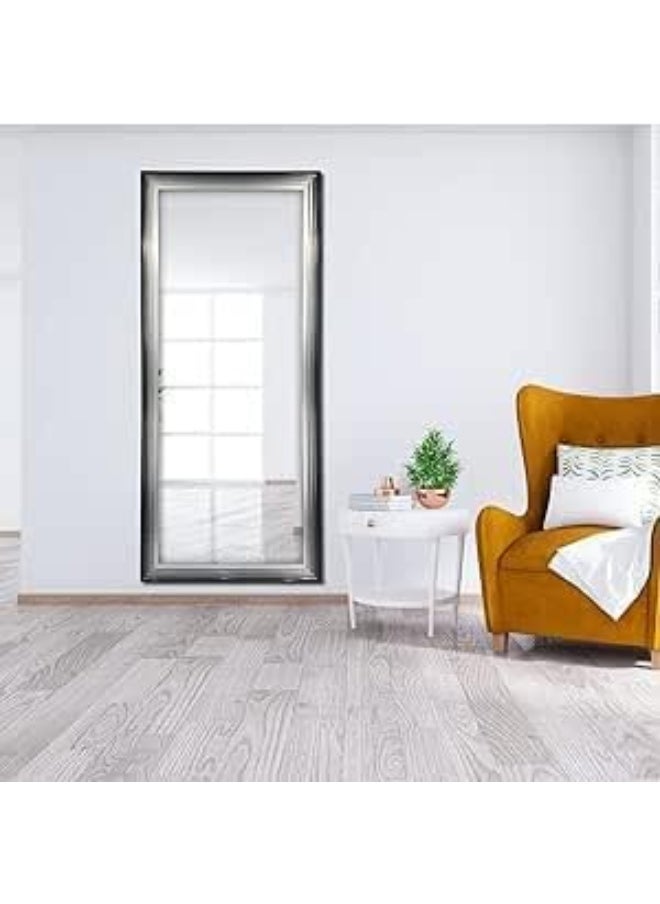 Decorhills Full-Length Dressing Mirror 50x100CM – Large Rectangle Wall-Mounted or Free-Standing, Thick PVC Frame, HD Glass, Anti-Distortion Reflection, Elegant Arch Design for Bedroom, Living Room - Silver  - Image 1