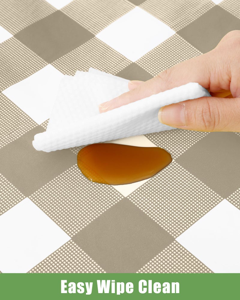 Smiry 8 Packs Gingham Disposable Table Cloth, 54 x 108 Inch Waterproof Plastic Tablecloth, Rectangle Khaki and White Checkered Table Covers for Outdoor, Birthday, Party - Image 4