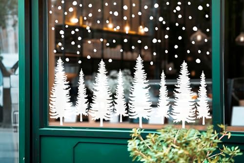 Whaline 9 Sheet Christmas Window Clings Snowy Xmas Forest Trees DoubleSided Reusable Winter Window Decals for Holiday Christmas Party Home Windows Glass Decor