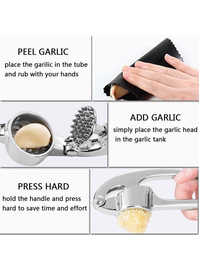 GUSGU Garlic Press with Silicone Peeler and Brush, Premium Garlic Mincer Tool with Ergonomic handle, Ginger Crusher with Good Grip, Easy to Use and Clean , Dishwasher Safe  - Image 4