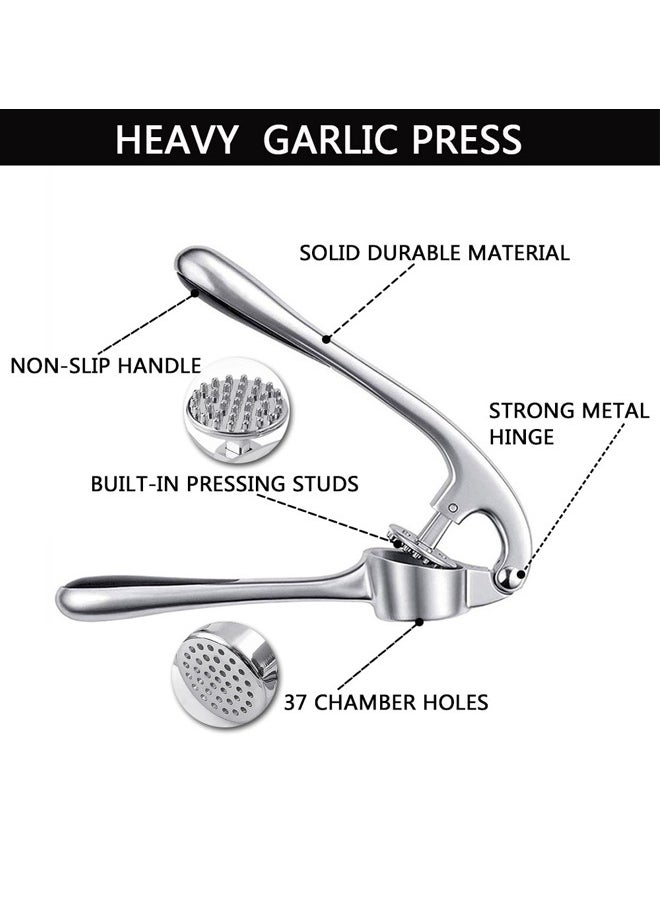 GUSGU Garlic Press with Silicone Peeler and Brush, Premium Garlic Mincer Tool with Ergonomic handle, Ginger Crusher with Good Grip, Easy to Use and Clean , Dishwasher Safe  - Image 2