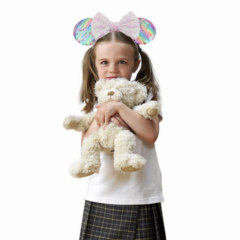 Foeran Mouse Ears Headbands Shiny Bows Mouse Ears Glitter Party Princess Decoration Cosplay Costume for Girls Women (Sequin rainbow-1) - Image 5