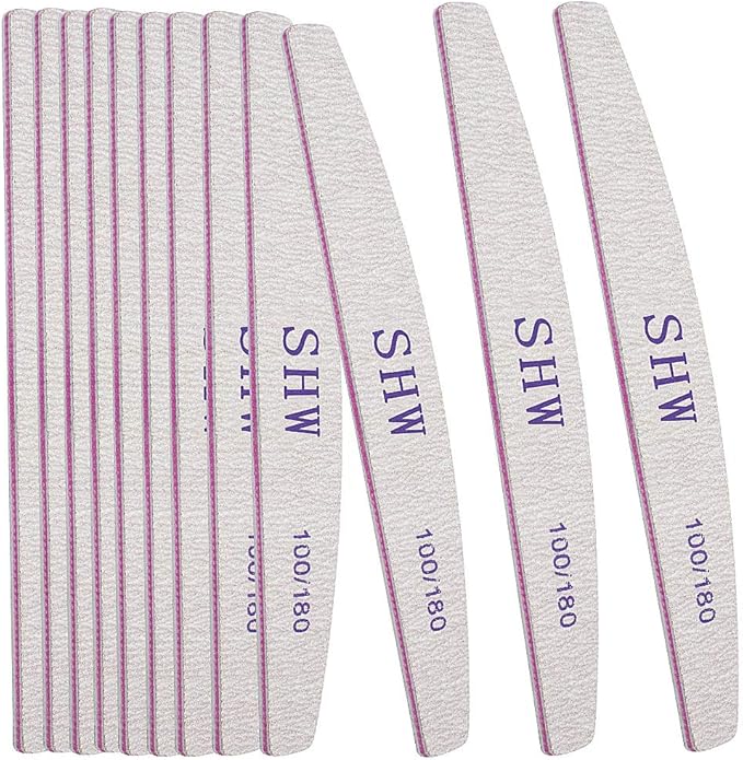 SHW 12 Pack Professional Nail File Set DoubleSided 100180 Grit Emery Board Manicure Tools for Nail Grooming and Styling White - Image 1