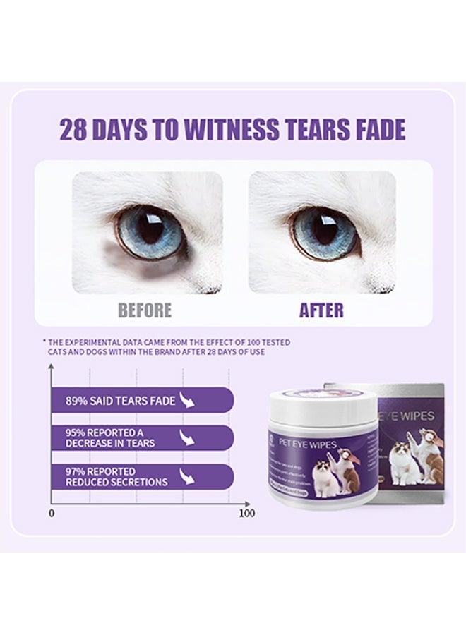 مناديل لطيفة للعينين للحيوانات الأليفة، 100 منديل، مناديل تنظيف عامة للقطط والكلاب، طبيعية وآمنة لإزالة الأوساخ والقشور والإفرازات، لا تسبب الحساسية للأذن والجسم والكفوف - Image 4