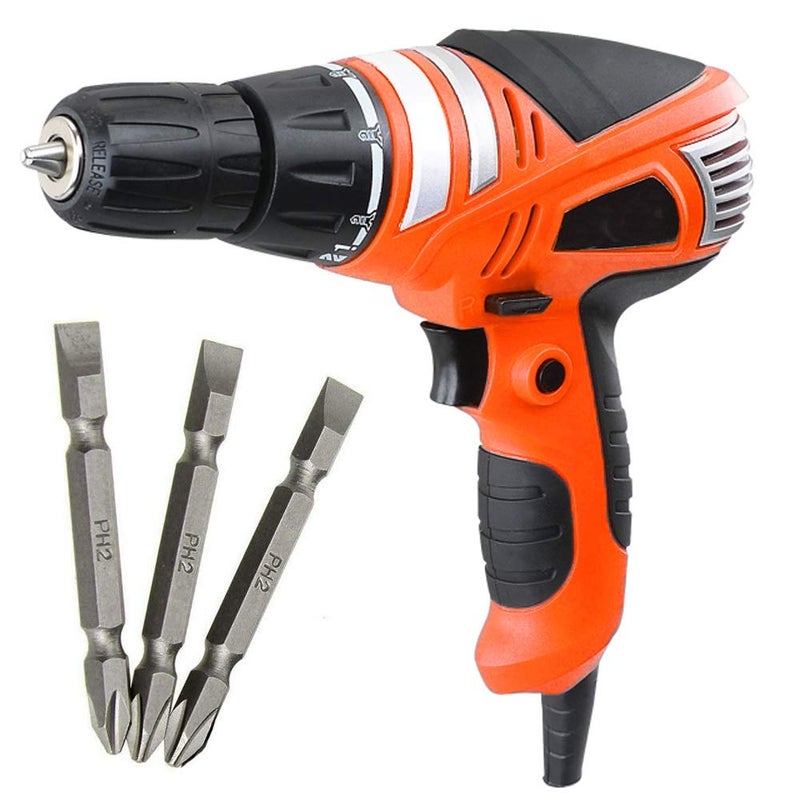 MLD corded electric impact Screwdriver gun Cum Drill reverse drive chuck 10 mm with free PH2 Plus and Minus Bit Sets Colours as per Availability - Image 1