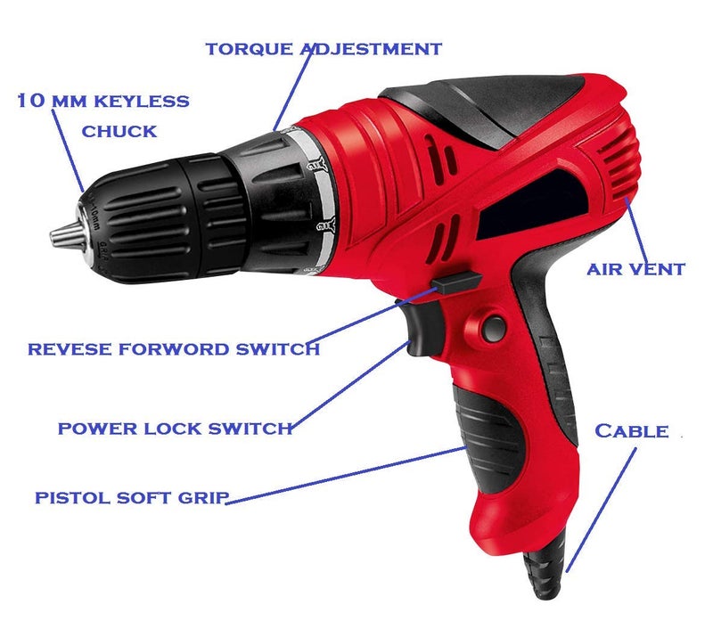 MLD corded electric impact Screwdriver gun Cum Drill reverse drive chuck 10 mm with free PH2 Plus and Minus Bit Sets Colours as per Availability - Image 2
