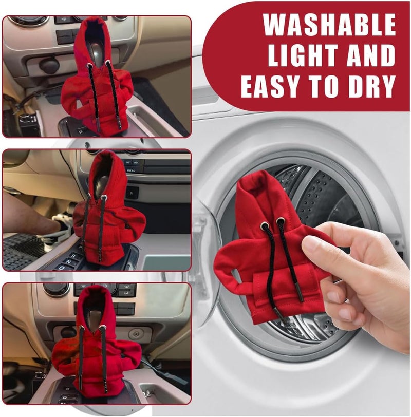 2PCS Car Gear Shift Cover, Fashionable Hoodie Car Shift Knob, Winter Warm Gear Shift Knob Cover Sweater Shirt, Auto Interior Accessories, Universal Car Decor Accessories (Red&Gray) | Nylon Winter Warm Fashionable Mini Hoodie Decoration, Cute Gadgets, Universal Car Interior Accessories, Fit for Car SUV Truck - Image 5