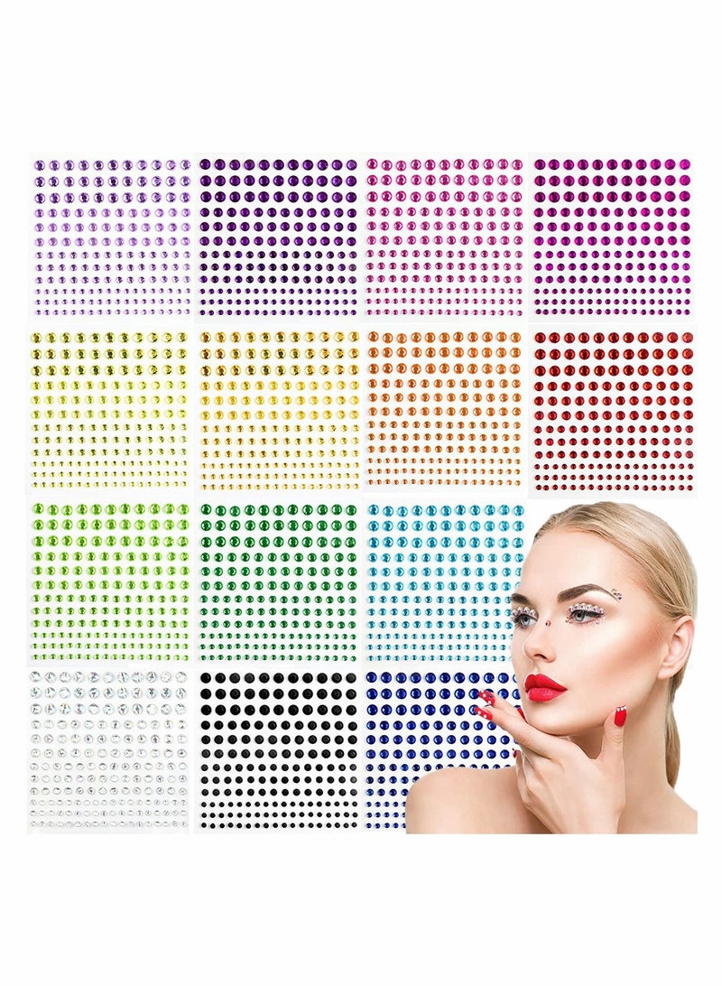 Captaintech 4 Size 14 Sheets Crystal Gem Stickers Crystal Rhinestone Stickers Self-Adhesive Bling Jewels Sticker for Face Eyes Nails Body Makeup Festival Kids DIY Craft Cards Embellishment Diamond Decorations - Image 1