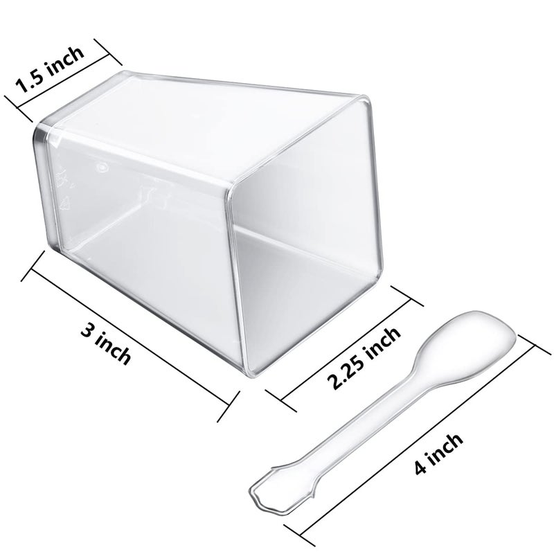 Poever 5 oz Plastic Dessert Cups with Spoons 50 Pack  Clear Square Mini Dessert Cups Appetizer Cups Parfait Cups Tumbler Cups for Mousse Puddings  Party Supplies - Image 2