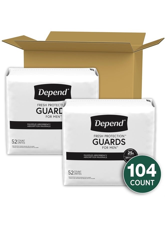 Depend - Incontinence Guards/Incontinence Pads for Men/Bladder Control Pads, Maximum Absorbency, 104 Count (2 Packs of 52), Packaging May Vary - Image 1
