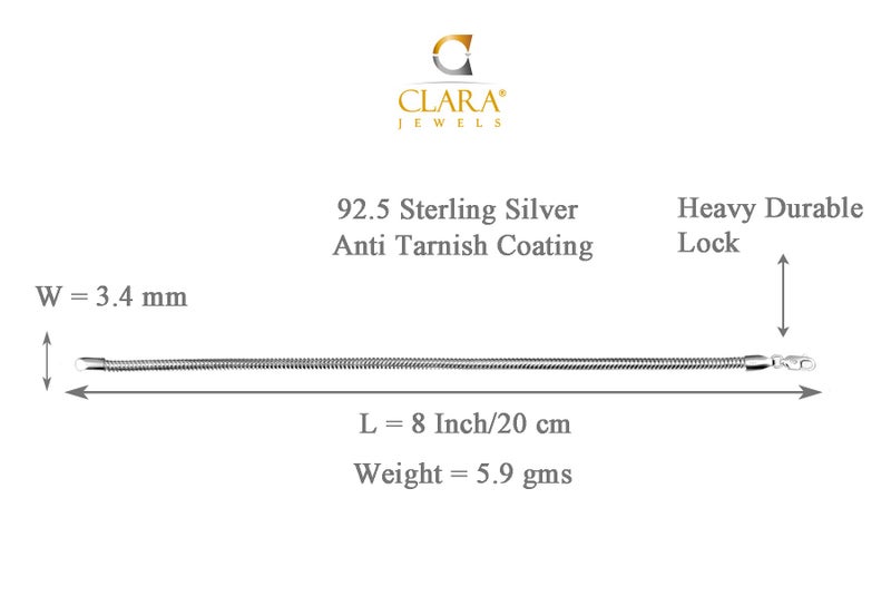Clara Anti-Tarnish 92.5 Sterling Silver Snake Bracelet 8 inch | Gift for Men & Boys - Image 2