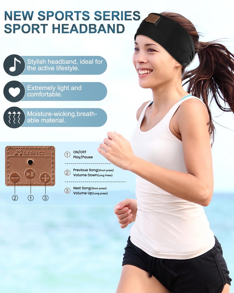Mixiba 2-Pack Sleeping Headphones, Headband Headphones with Ultra-Thin HD Stereo Speaker, Bluetooth Headband for Sports, Workouts, Insomnia, Yoga, Air Travel, Meditation - Black&Grey - Image 4