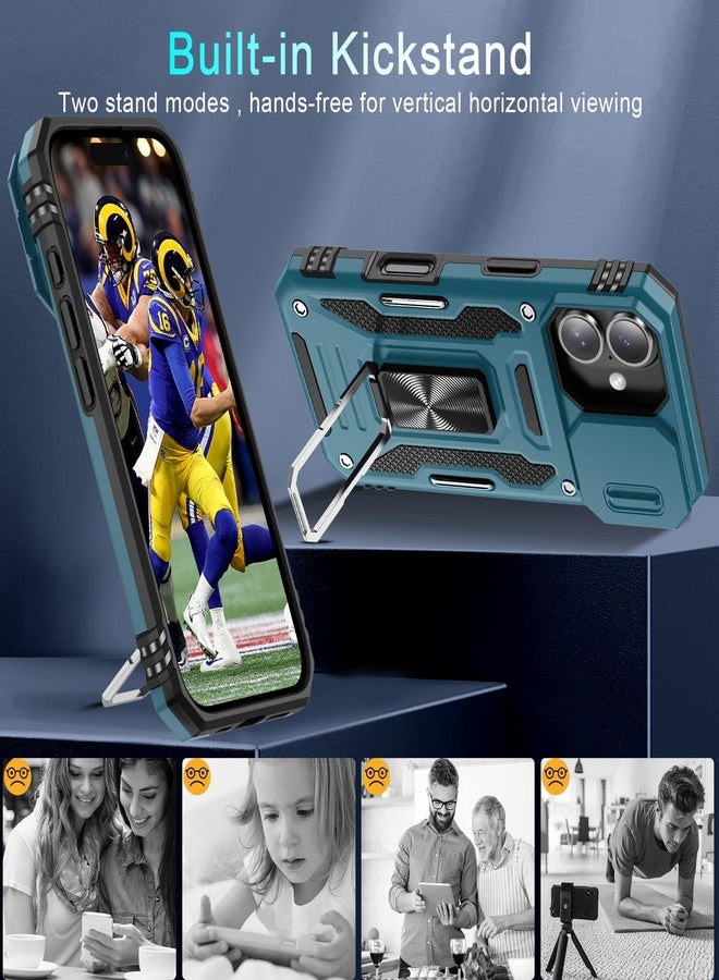 DEERLAMN جراب DEERLAMN لهاتف iPhone 16 مع غطاء كاميرا منزلق + واقي شاشة (عبوتان)، غطاء حماية مقاوم للصدمات بمسند حلقي دوار - أزرق فاتح - Image 4