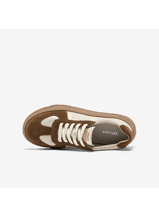 Bata Prince Qi Mall Couple Genuine Leather Derby Shoes Soft Casual Sports Shoes Antibacterial Shock Absorption Beige Brown Size 37 - Image 3