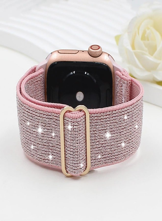 YONWORTH Stretchy Bling Band with Charms Compatible with Apple Watch 38 40 41 42mm (S10) Women,Nylon Wristband with Bowknot Decorative Ring Loop for iWatch Series 10 9 8 7 6 5 4 3-1 Ultra SE (Bow/Bling Pink, 38mm) - Image 3