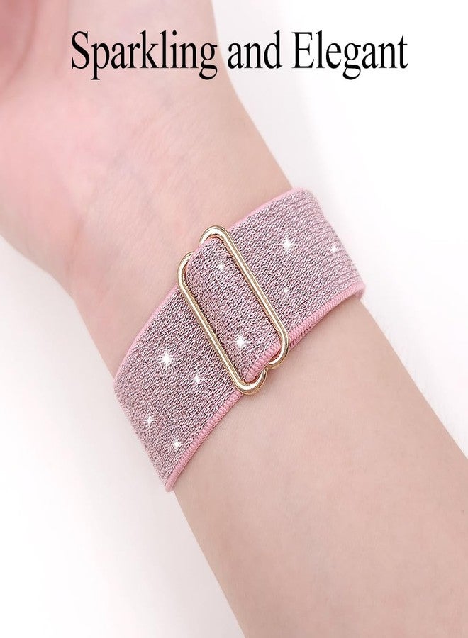 YONWORTH Stretchy Bling Band with Charms Compatible with Apple Watch 38 40 41 42mm (S10) Women,Nylon Wristband with Bowknot Decorative Ring Loop for iWatch Series 10 9 8 7 6 5 4 3-1 Ultra SE (Bow/Bling Pink, 38mm) - Image 5