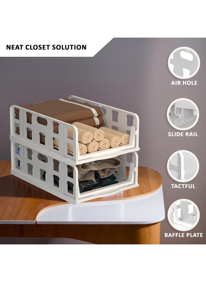 RUBOXA RUBOXA 4 Pcs Set Foldable Tshirt & Jeans Dress Storage Organizer | Slide Out Clothes Wardrobe Organizer | Cloth Organiser for Almirah, Cupboard & Drawer Box Closet | White  - Image 4