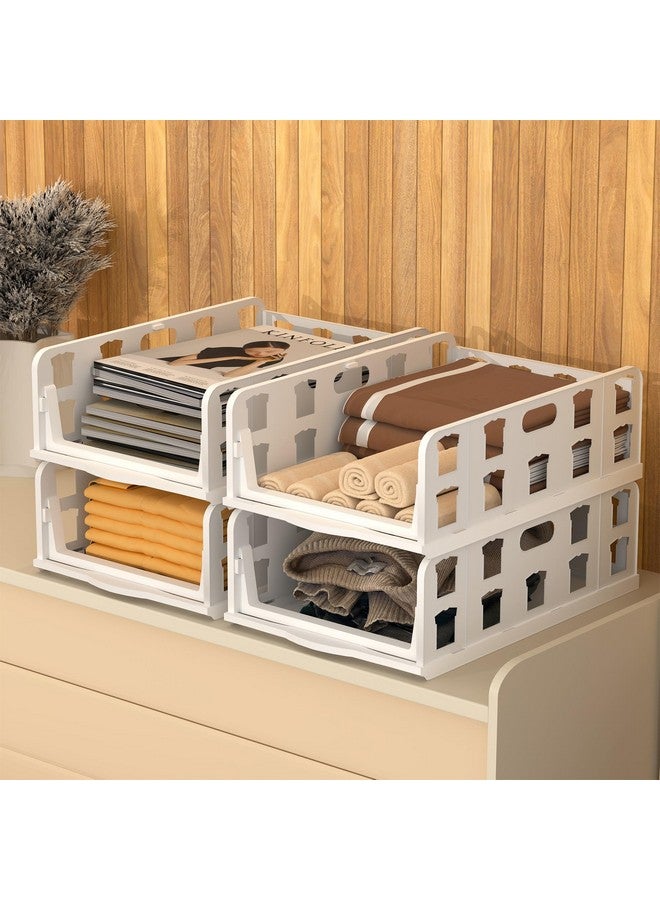 RUBOXA RUBOXA 4 Pcs Set Foldable Tshirt & Jeans Dress Storage Organizer | Slide Out Clothes Wardrobe Organizer | Cloth Organiser for Almirah, Cupboard & Drawer Box Closet | White  - Image 1