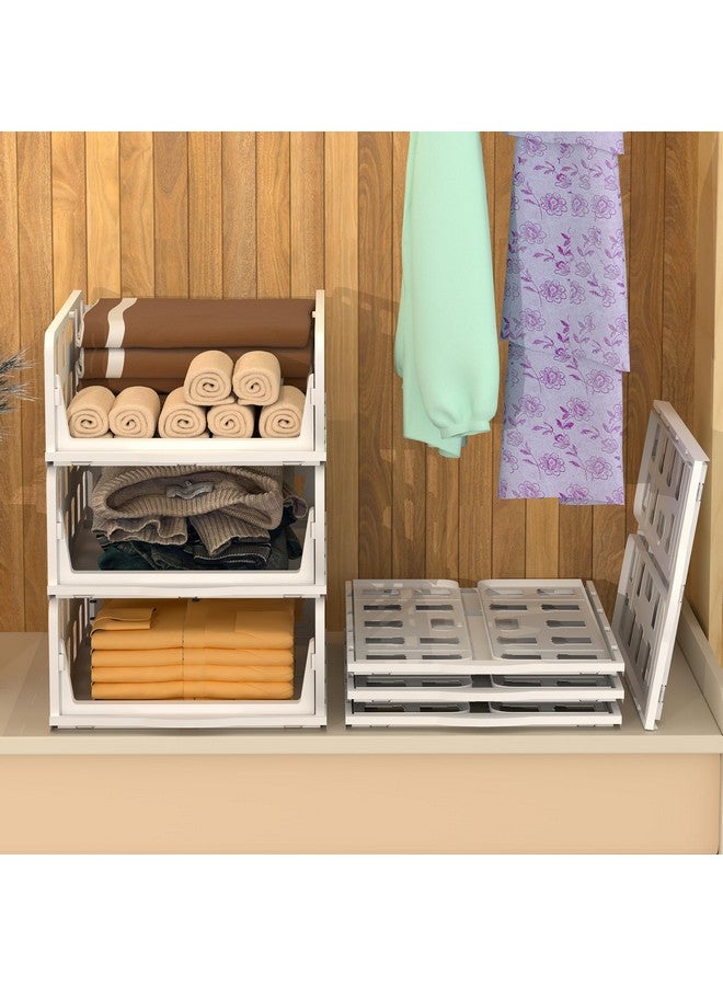 RUBOXA RUBOXA 4 Pcs Set Foldable Tshirt & Jeans Dress Storage Organizer | Slide Out Clothes Wardrobe Organizer | Cloth Organiser for Almirah, Cupboard & Drawer Box Closet | White  - Image 2