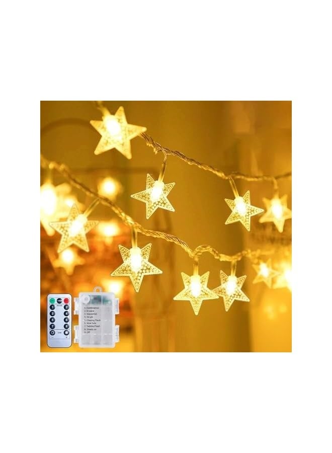 NIBEMINENT Star String Lights Battery Operated - 17 ft 40 LED Star Fairy String Lights with Remote and Timer, 8 Modes Waterproof for Bedroom Tent Loft Bed Patio Party Wedding Decor, Warm White  - Image 1