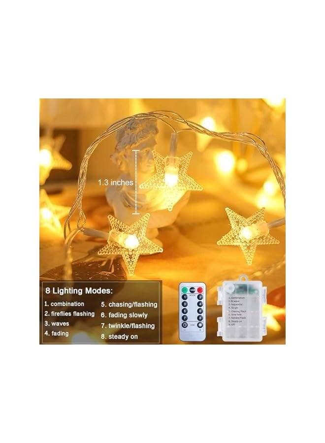 NIBEMINENT Star String Lights Battery Operated - 17 ft 40 LED Star Fairy String Lights with Remote and Timer, 8 Modes Waterproof for Bedroom Tent Loft Bed Patio Party Wedding Decor, Warm White  - Image 3