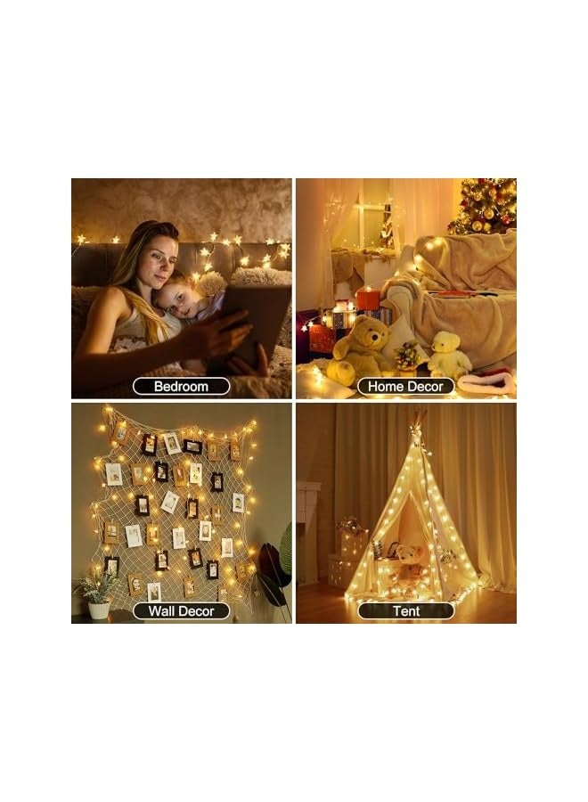 NIBEMINENT Star String Lights Battery Operated - 17 ft 40 LED Star Fairy String Lights with Remote and Timer, 8 Modes Waterproof for Bedroom Tent Loft Bed Patio Party Wedding Decor, Warm White  - Image 4
