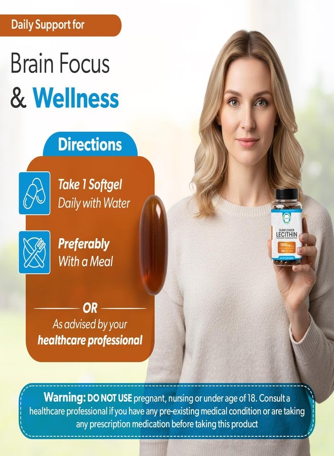 TRUEMED Organic Sunflower Lecithin 1200mg – Soy-Free Lecithin Supplement for Brain, Heart, Nerve & Liver Support, Cognitive Health, Non-GMO – 100 Softgels (Made in USA) - Image 3