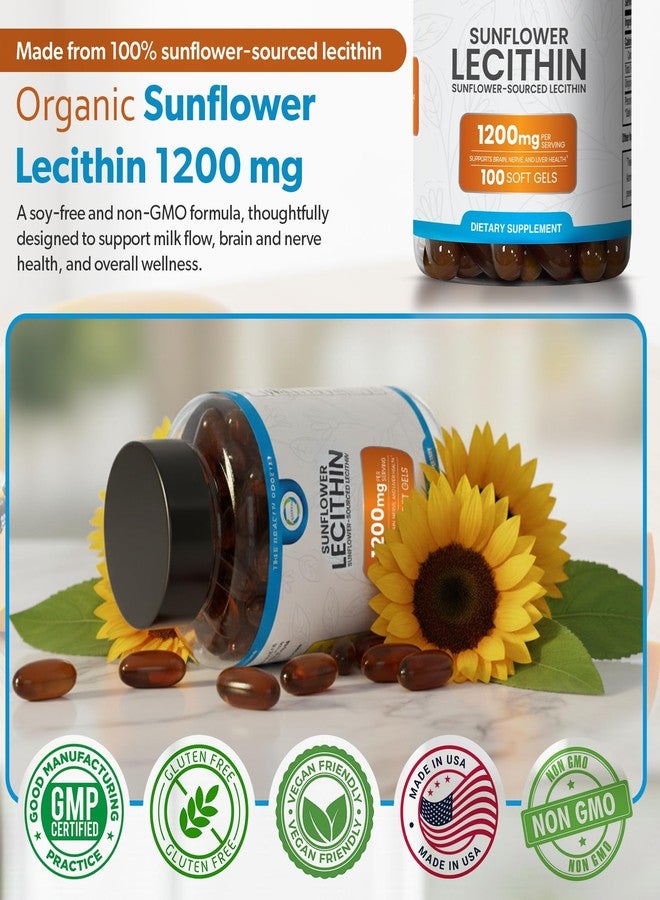 TRUEMED Organic Sunflower Lecithin 1200mg – Soy-Free Lecithin Supplement for Brain, Heart, Nerve & Liver Support, Cognitive Health, Non-GMO – 100 Softgels (Made in USA) - Image 4