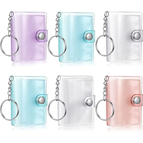 Bonuci 6 Pack 2 Inch Mini Small Photo Album Valentine Photo Storage with Keychain Pocket Album Keychain for Picture Valentine Gift Wedding(Transparent, Blue, Pink, Purple) - Image 1