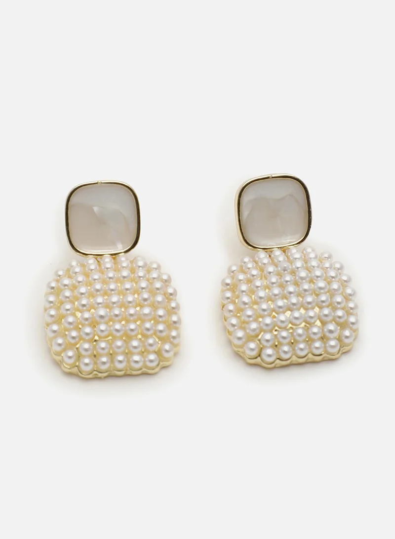 سوهي قرط متدلي من الحجر مصمم مطلي بالذهب