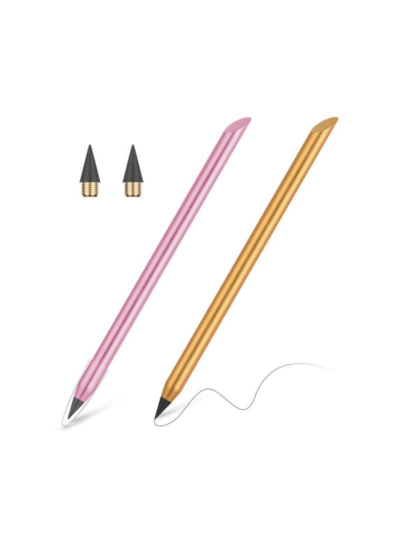 Metal Inkless Pencil Set, Infinity Pencil, Reusable Everlasting Pencil with 2 Replaceable Nibs, Erasable Pen for Writing and Drawing - Ideal for Students, Home Office, and School Supplies (2PCS) - Image 1