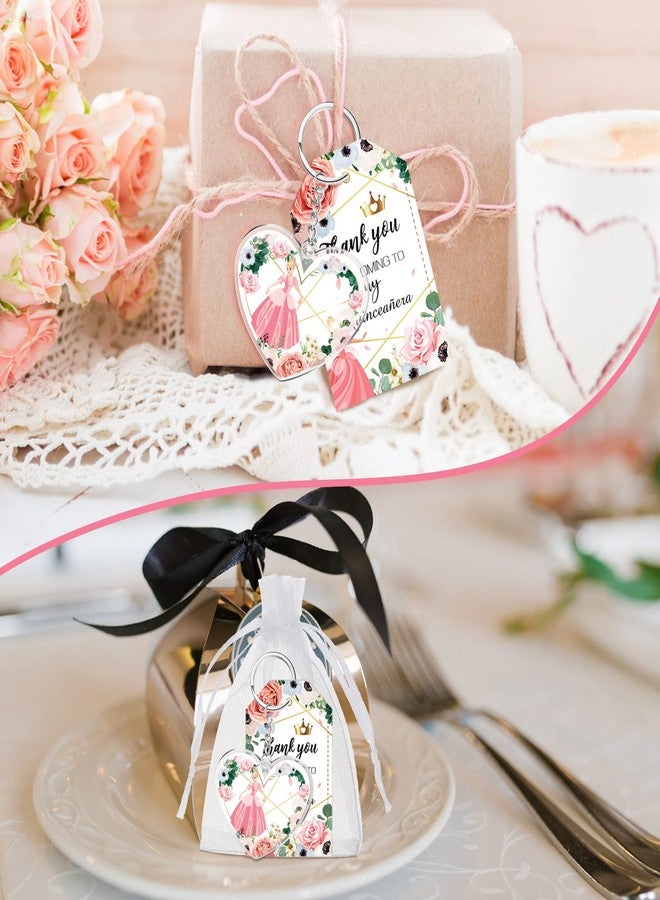 سوريو مجموعة هدايا حفلة كوينسينيرا من سوريو، 38 قطعة، هدايا كوينسينيرا للبنات، سلسلة مفاتيح على شكل قلب وردي، هدايا كوينسينيرا لأميرة، زينة حفلة عيد الميلاد الخامس عشر، مع أكياس من الأورجانزا وبطاقات شكر. - Image 5