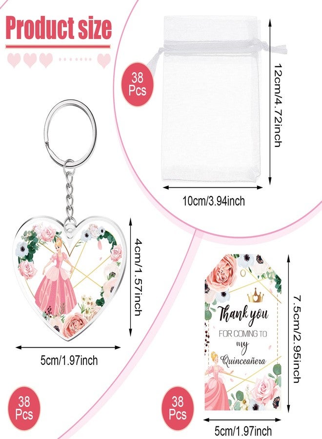 سوريو مجموعة هدايا حفلة كوينسينيرا من سوريو، 38 قطعة، هدايا كوينسينيرا للبنات، سلسلة مفاتيح على شكل قلب وردي، هدايا كوينسينيرا لأميرة، زينة حفلة عيد الميلاد الخامس عشر، مع أكياس من الأورجانزا وبطاقات شكر. - Image 2