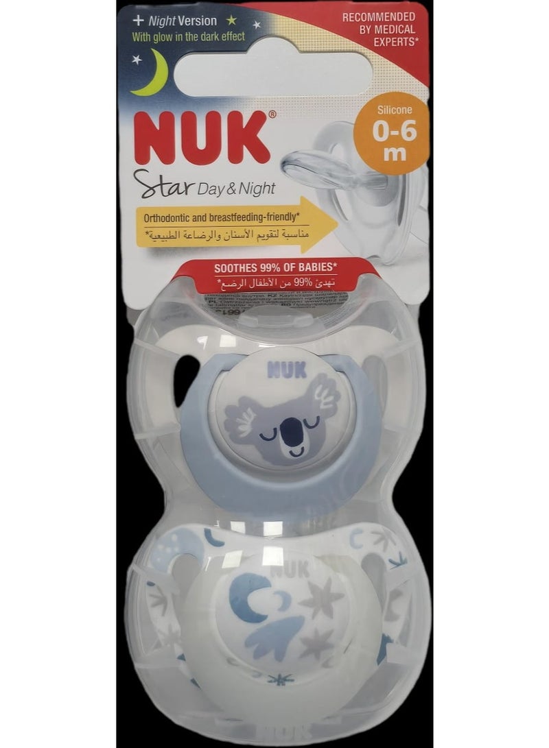 NUK Star Silicone Soother Day/Night 6-18m B
