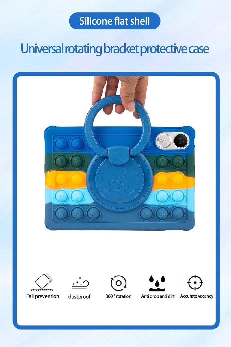 VKL Case Compatible with Honor Pad V9 11.5 inch (ROL-W00/W10) 2025 Kids Soft Silicon 360 Rotating Ring Stand Cover with Should Strap and Pen (Color Dark Blue) - Image 2