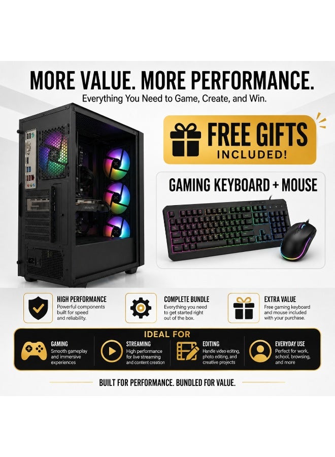 جهاز Gaming PC للألعاب والبث والتحرير بمعالج Core i5 الجيل السادس، رسومات GTX 1650 ‏4GB، ذاكرة 16GB DDR4، ‏256GB SSD + ‏1TB HDD، مزود طاقة 600W، مراوح ARGB مع لوحة مفاتيح وفأرة - Image 4