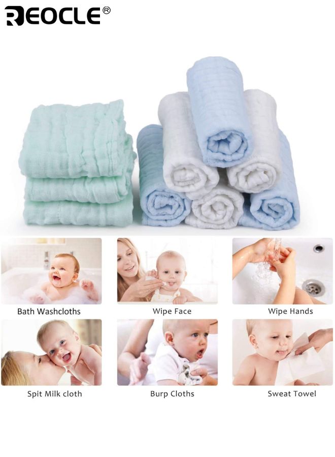 ريوكل 10 قطع مناشف ومناشف الأطفال ناعمة الشاش القطن الطبيعي مناديل مبللة للأطفال مجموعة منشفة قابلة لإعادة الاستخدام للوجه والاستحمام لحديثي الولادة والرضع والأطفال الصغار - Image 2