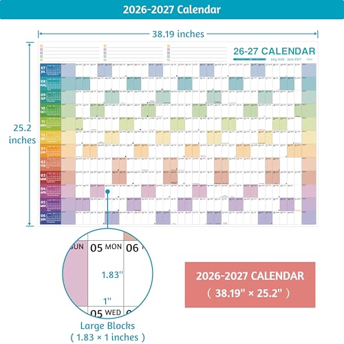 BowCuk Yearly Wall Calendar 2026-2027 - Large Yearly Calendar 2026-2027, Jul 2026 - Jun 2027, 38.2'' x 25.2'' (Open), 12 Months, Thick Yearly Wall Calendar with To-do Lists, Notes, Stickers, All At One Page - Image 4