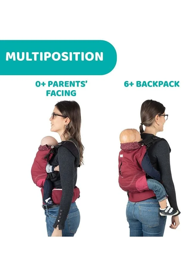 Chicco Myamaki Fit Baby Carrier (With Protective Hood) 0-15Kg, Burgundy Powder
