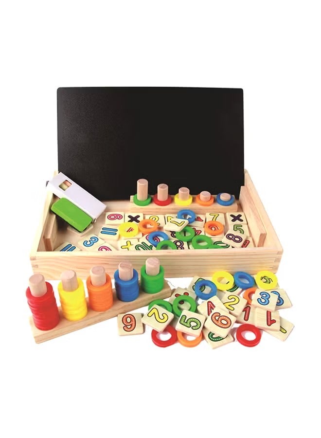 2-in-1 Wooden Learning Board – Math & Chalk Writing Board with Colorful Donut Counters and Number Blocks - Image 4