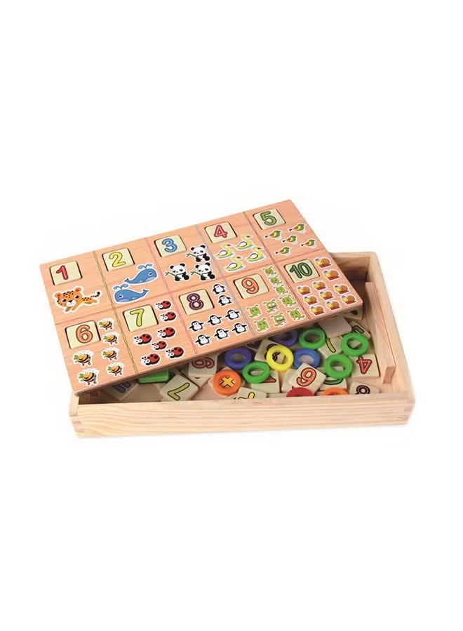 2-in-1 Wooden Learning Board – Math & Chalk Writing Board with Colorful Donut Counters and Number Blocks - Image 3