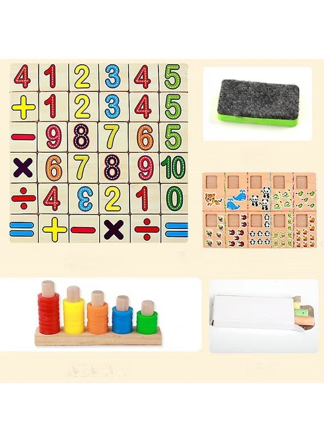 2-in-1 Wooden Learning Board – Math & Chalk Writing Board with Colorful Donut Counters and Number Blocks - Image 2