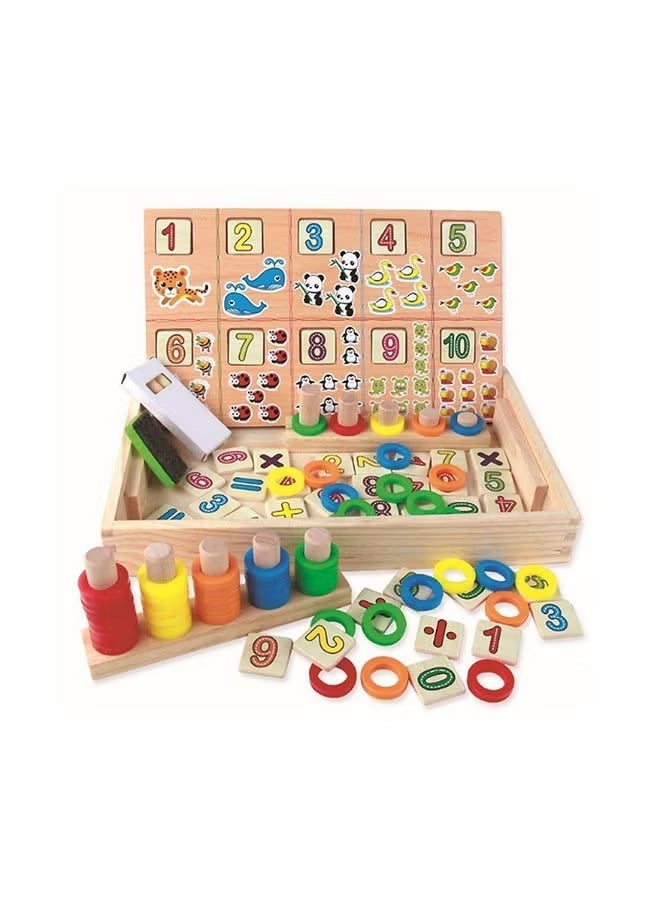 2-in-1 Wooden Learning Board – Math & Chalk Writing Board with Colorful Donut Counters and Number Blocks - Image 1