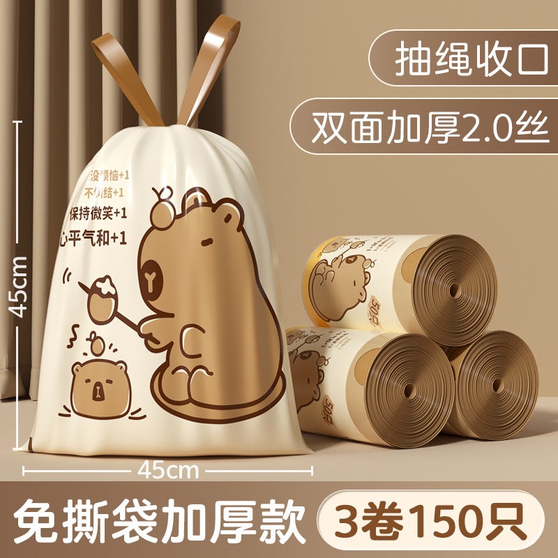 Tear-Free Drawstring Garbage Bag Satchel Thickeneded Large Household Kitchen Bathroom Non-Dirty Hand Drawstring Plastic Bag - Image 1