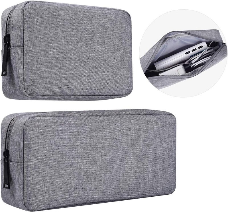 imComor Portable Electronics Accessories Storage Bag, 2PCS Big + Small Carrying Case Travel Cable Organizer Cosmetic Bag Pouch Compatible Hard Drive, Power Bank, Mouse, Laptop Charger, Cellphone, Gray - Image 1